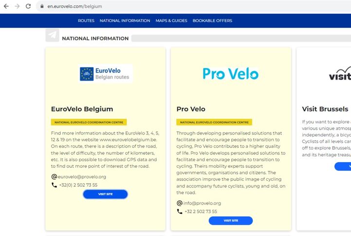 Belgium's page on EuroVelo.com with the link to the NECC website