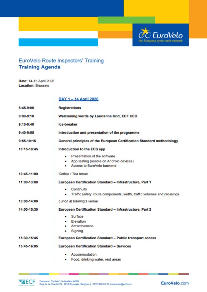 EuroVelo Route Inspectors' training 2026 - provisional agenda p1