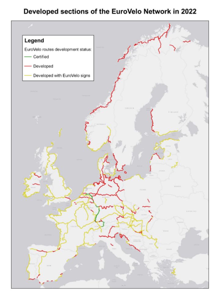 EuroVelo routes Status report - Map of developed sections GQIS