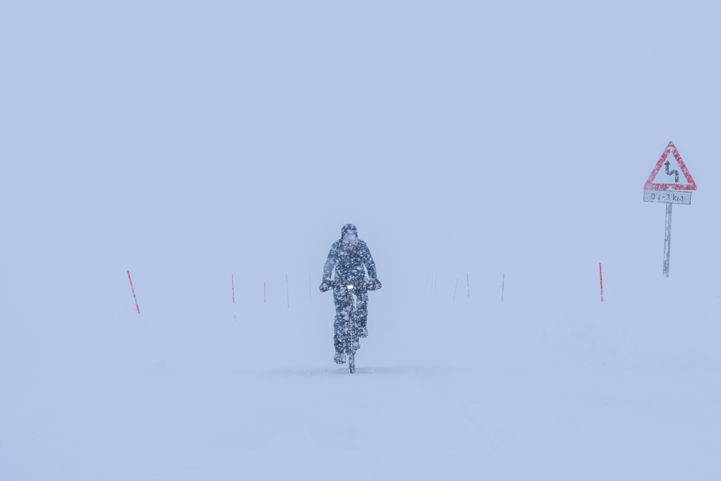 Cycling in the snowstorm.