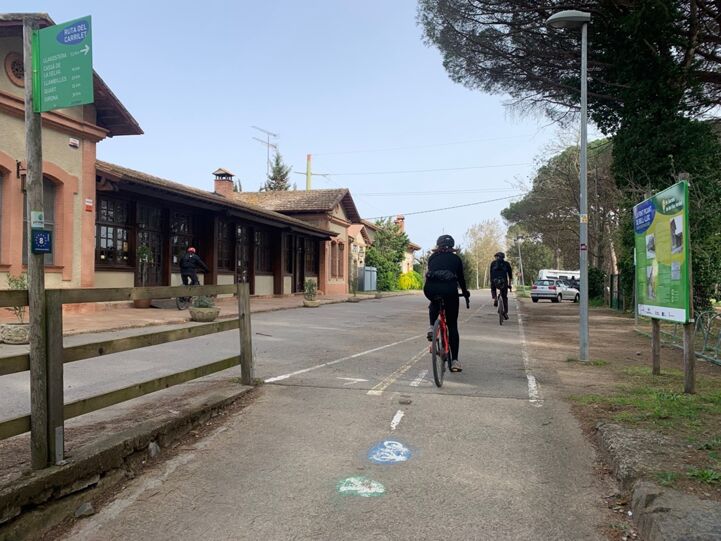 Following former railway lines on the Pirinexus cycle track between Barcelona and the Pyrenees in Catalonia.