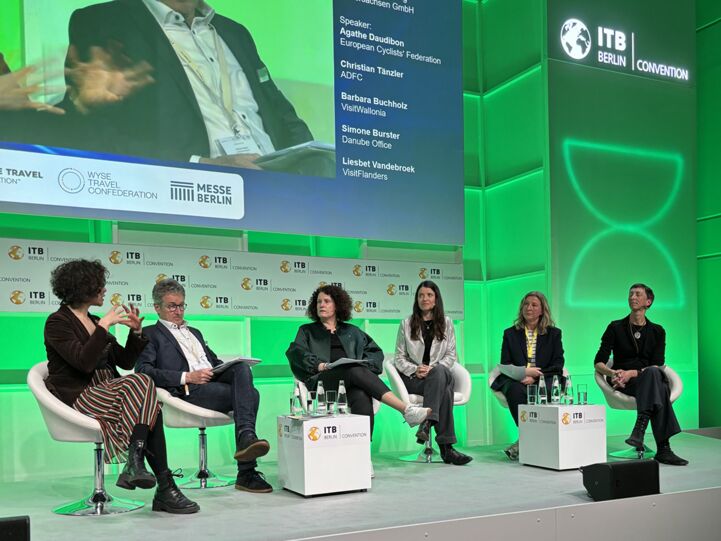 A moment of the cycling tourism session at ITB Berlin 2025.