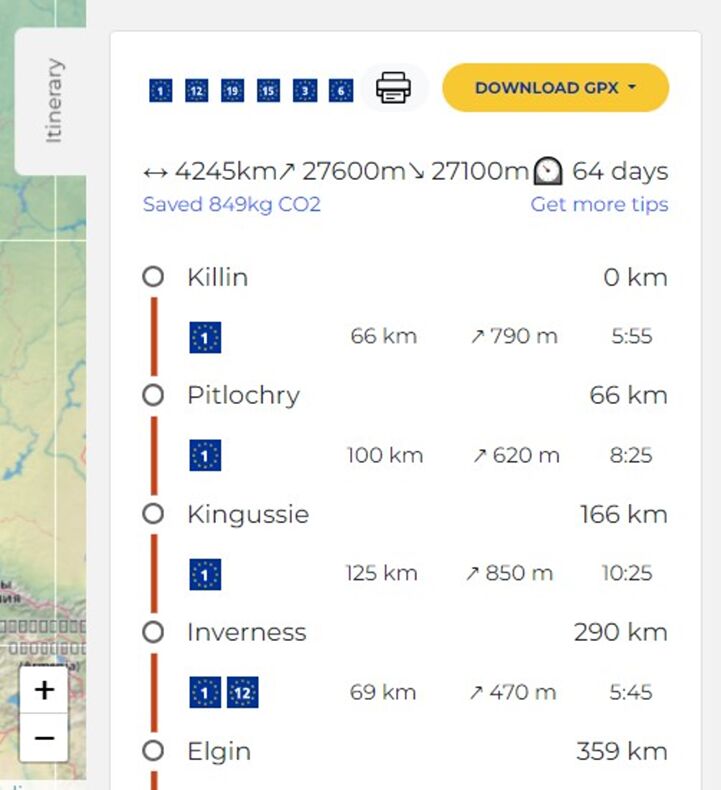 Screenshot 2 - example of an itinerary from Killin (the UK) to Tordesillas (Spain) - daily stages.jpg