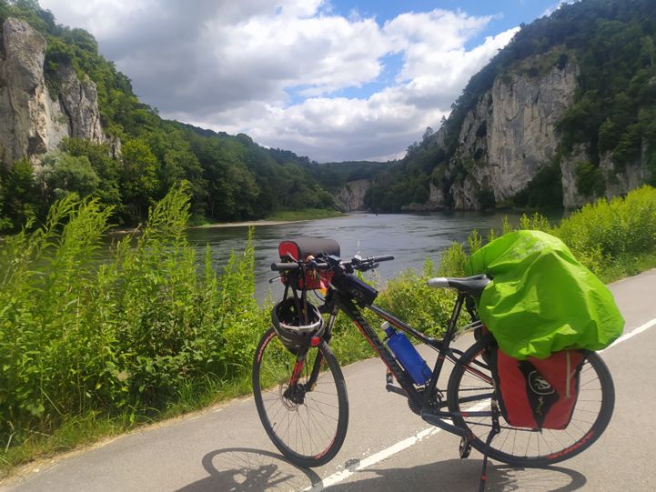 Biking along the scenic Danube on EuroVelo 6 - Atlantic-Black Sea in Bavaria, Germany.