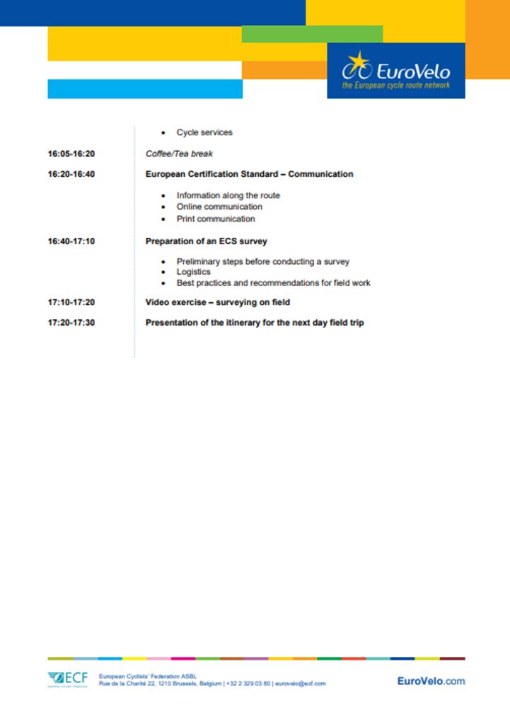 EuroVelo Route Inspectors' training 2026 - provisional agenda p2