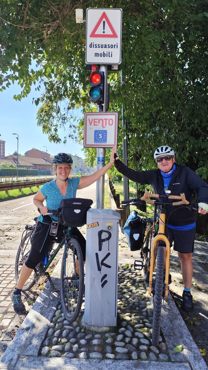 EuroVelo 5 overlaps for a stretch with the VENTO cycle route (which, elsewhere, overlaps with EuroVelo 8).