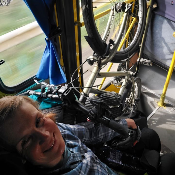 Me with my bicycle on the bus after I decided it was smarter than cycling all the way into Lviv - © RawCandyRides