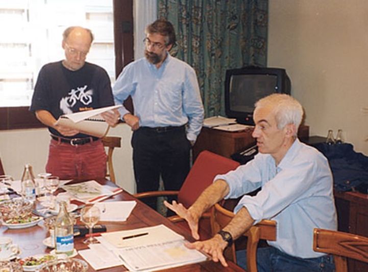 Jens Erik Larsen (left), Chris Heymans and Phil Insall (right) in 1997, the year that EuroVelo was officially launched.