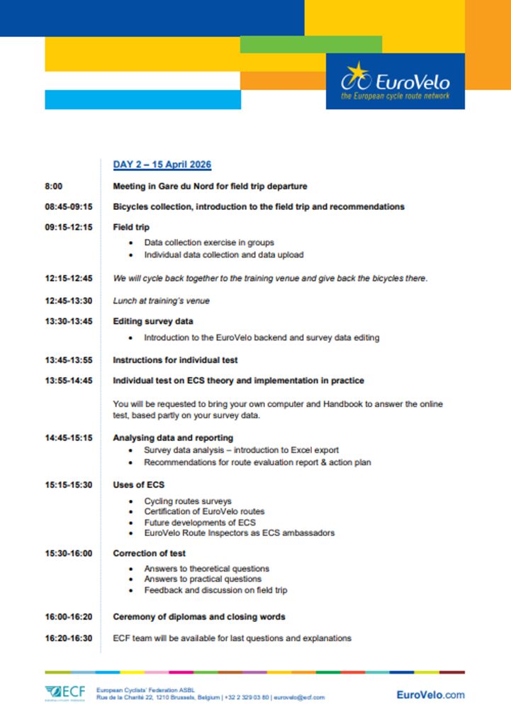 EuroVelo Route Inspectors' training 2026 - provisional agenda p3