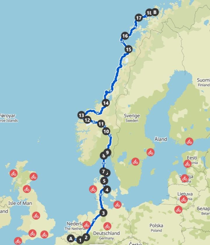Rough map of my itinerary on Komoot.