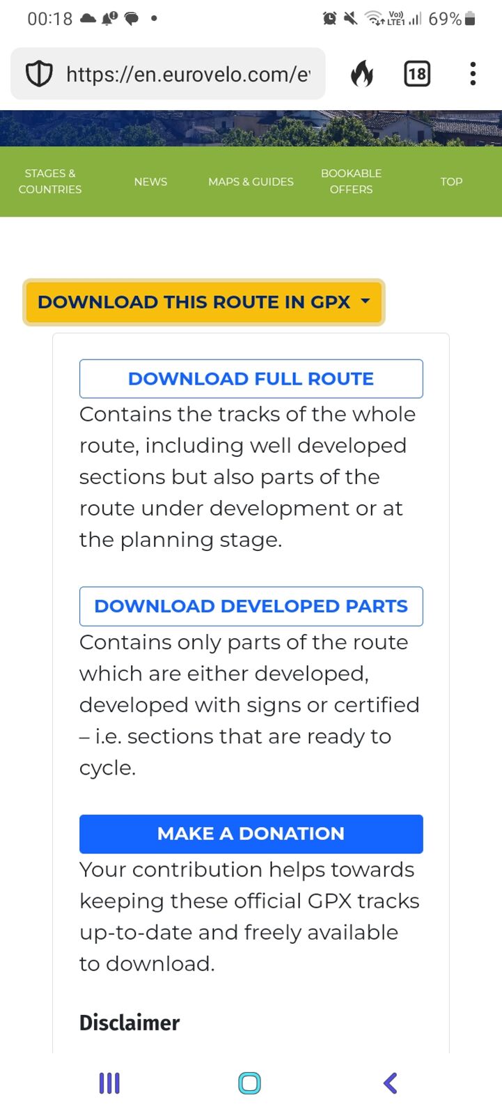 Download route in gpx