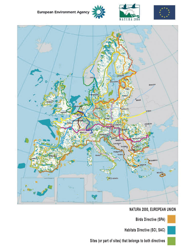 EuroVelo and protected areas in the EU - copyright: