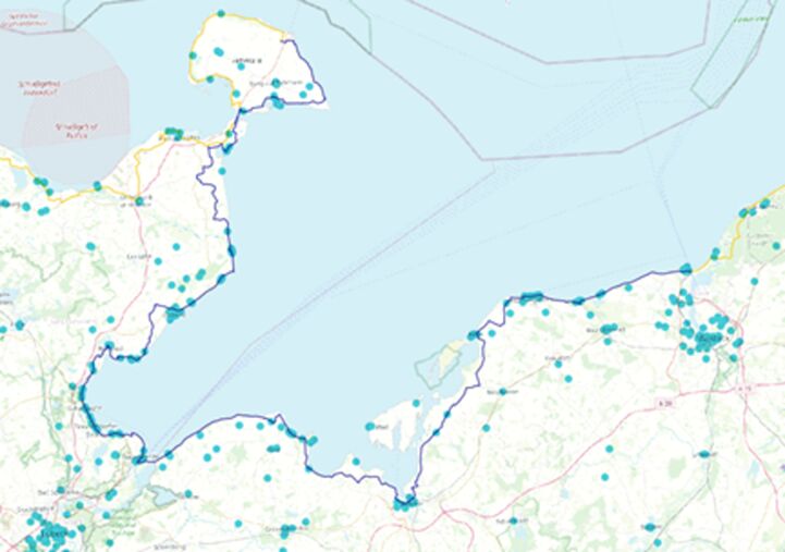 Map of public toilets along EuroVelo 10 in Germany.