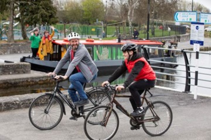 Royal Canal Greenway cycling with barge, Ireland ©Sport Ireland Outdoors