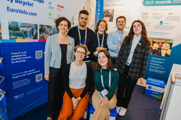 The EuroVelo team at the booth during Velo-city 2024.