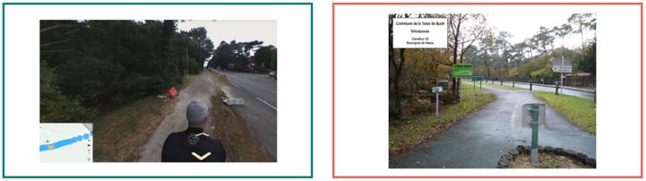 “Before” and “after” pictures: improvement of surface and new EuroVelo sign in Gironde after the 2022 fires