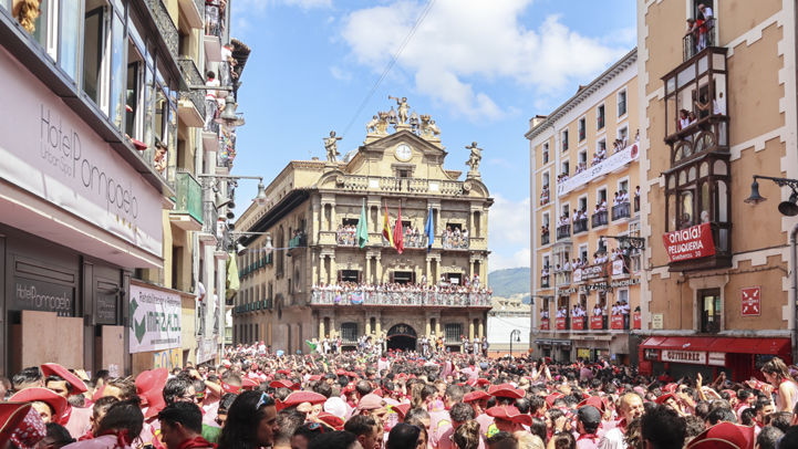 A moment of the procession in honour of San Fermin in Pamplona.