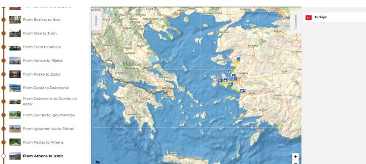 Public transport links corresponding to ferry connections along EuroVelo 8 - Mediterranean Route between Greece and Türkiye