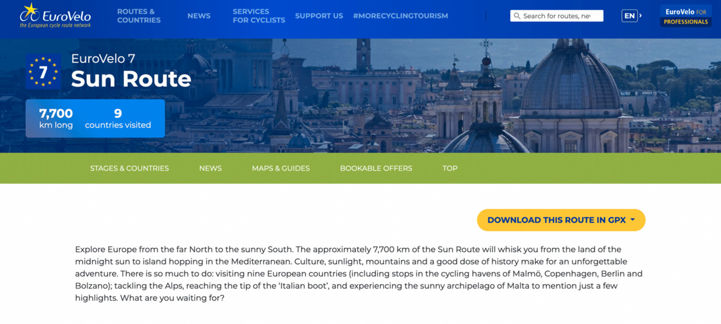 EuroVelo Download GPX button